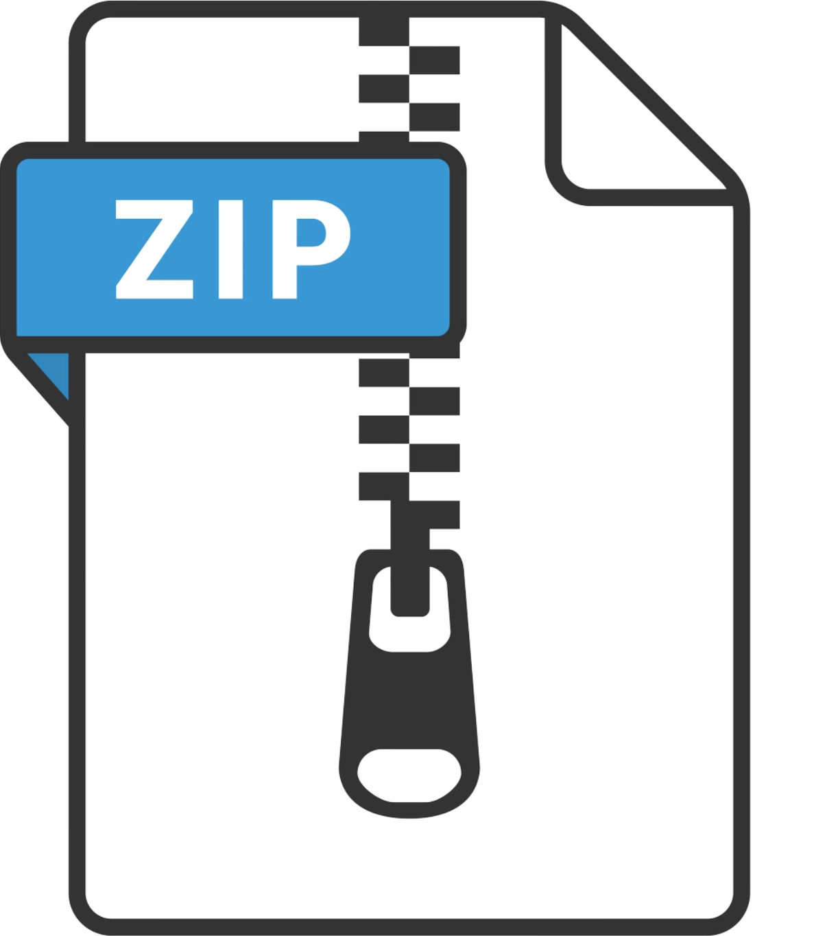 Icon of white zip folder with blue label